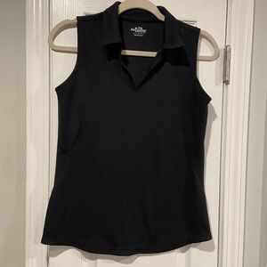 Lady Pinseeker Size S Black Sleeveless Collared V Neck Golf Shirt Activewear